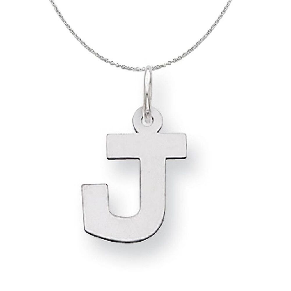Silver, Amanda Collection Small Block Style Initial J Necklace - 24 In